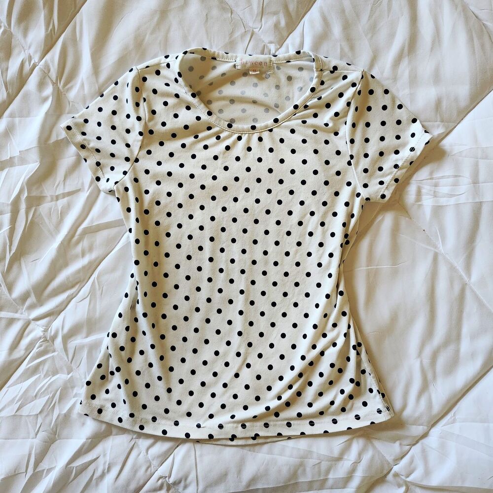 Btween White Black Polka Dot Top Size XS